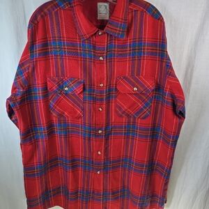 Outdoor Exchange mens long-sleeved buttondown red plaid flannel shirt si…